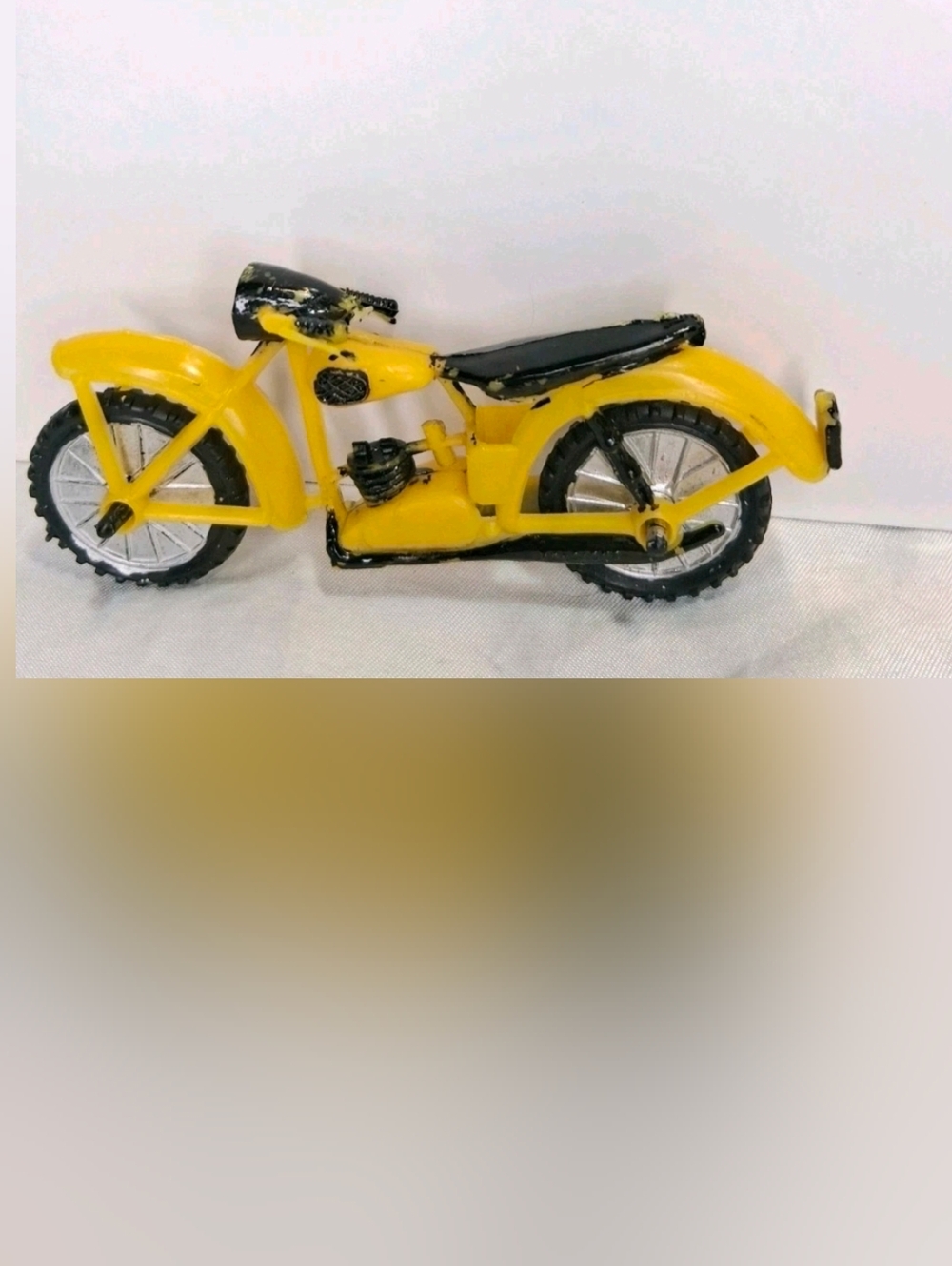Vintage Motorcycle Miniature plastic Toy 4 3/4” yellow and black Cake Topper